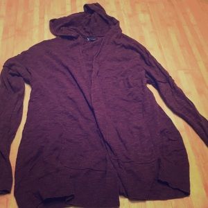 Maroon cardigan with hood
